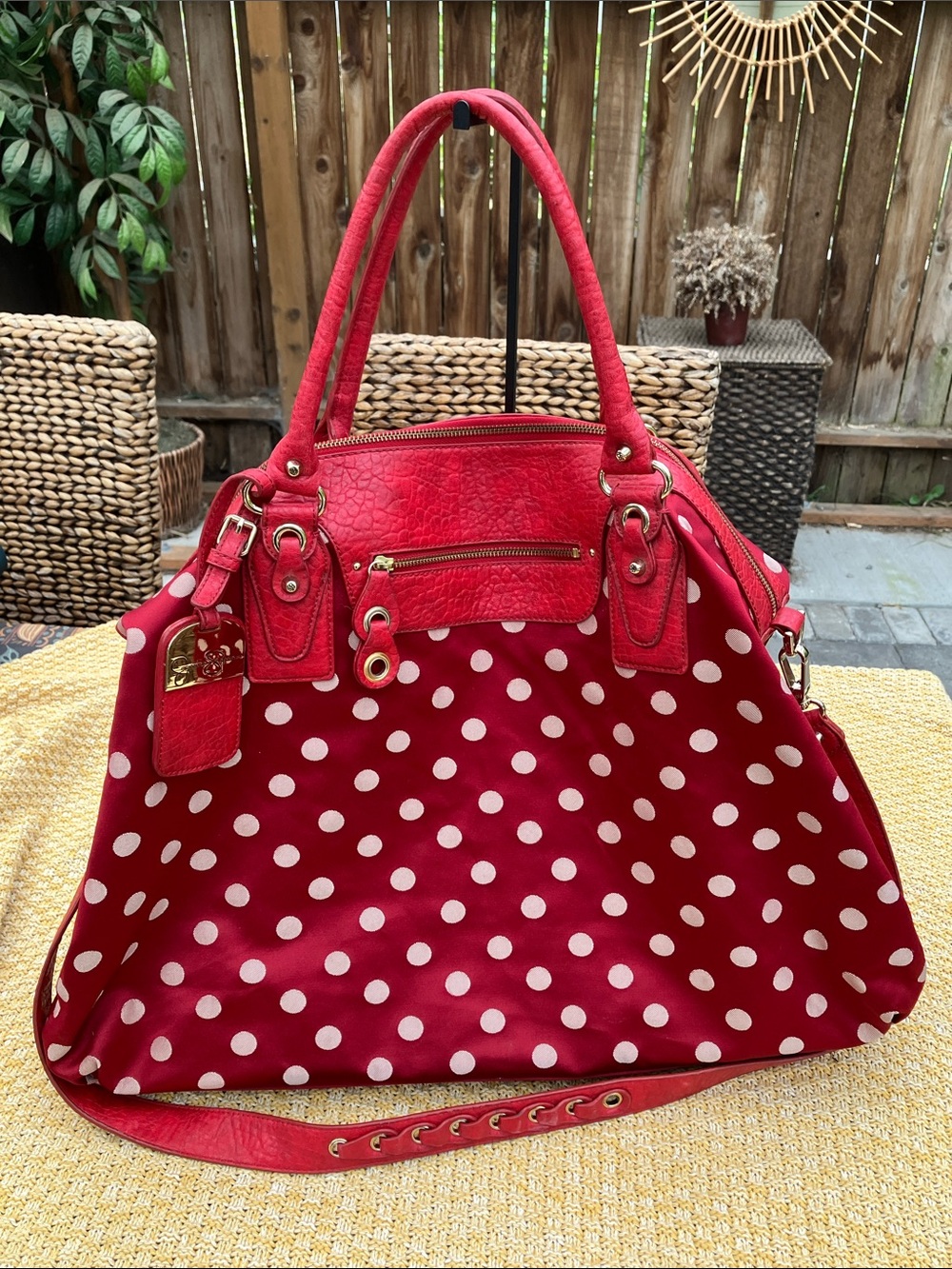 Jessica Simpson Red & White Polka Dot Duffle Travel Bag